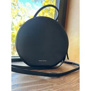 MANSUR GAVRIEL Black Calfskin Leather Circle Gold Zipper Top Handle Bag Purse